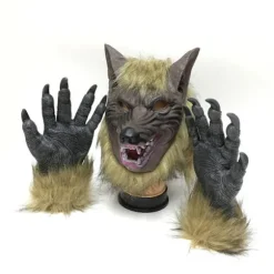 Halloweenmaske med varulvehoved, fuldt hoved, skræmmende djævel, bold, handsker til cosplay, CJY
