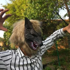 Halloweenmaske med varulvehoved, fuldt hoved, skræmmende djævel, bold, handsker til cosplay, CJY