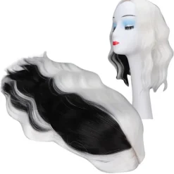 Halvt Sort Halvt Hvid Kort Krøllet Paryk til Cosplay