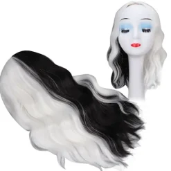 Halvt Sort Halvt Hvid Kort Krøllet Paryk til Cosplay