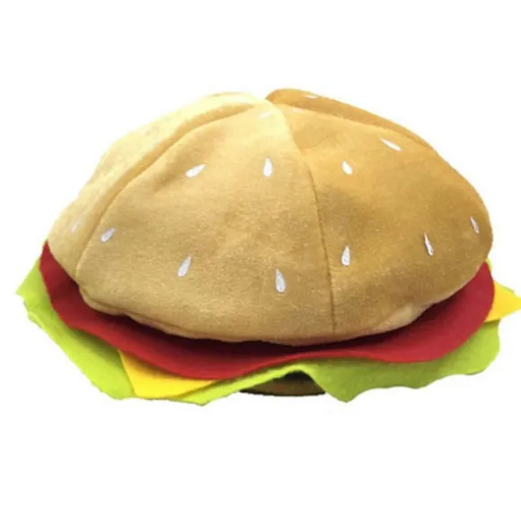 Hamburgerhat til voksne, sød, sjov, realistisk, hyggelig, elastisk, kostumetilbehør, blød, herre, dame, fastfood-hamburgerhue til gave
