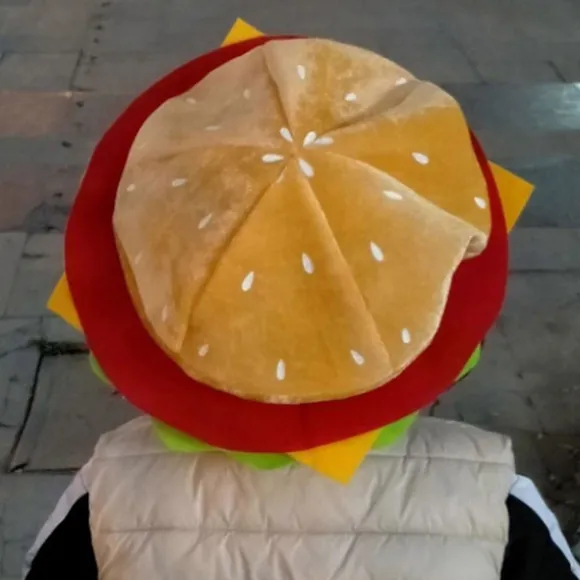 Hamburgerhat til voksne, sød, sjov, realistisk, hyggelig, elastisk, kostumetilbehør, blød, herre, dame, fastfood-hamburgerhue til gave