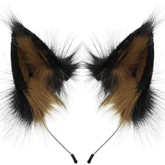 HAOAN Dyreimitation Pels Ræv Ulv Øre Hårbånd Pelsagtigt Håndlavet Hårbånd Hovedbeklædning Kostume Cosplay Tilbehør Blackbrown