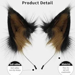 HAOAN Dyreimitation Pels Ræv Ulv Øre Hårbånd Pelsagtigt Håndlavet Hårbånd Hovedbeklædning Kostume Cosplay Tilbehør Blackbrown