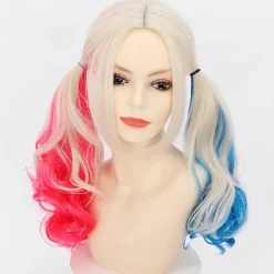 Harley Quinn Cosplay Paryk til Kvinder - Lang Blond med Blå & Pink Spidser[JUN]