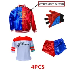 Harley Quinn Kostume Film Klovn Pigekostume Halloween Voksen Sexet Cosplay T-shirt Armbånd Pistol Hylster Tilbehør 01 M(155-160CM)