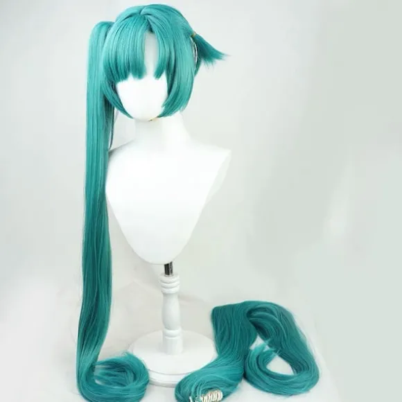 Hatsune Miku Paryk Cosplay Party Parykker med 2 Hestehaler Lang Lige