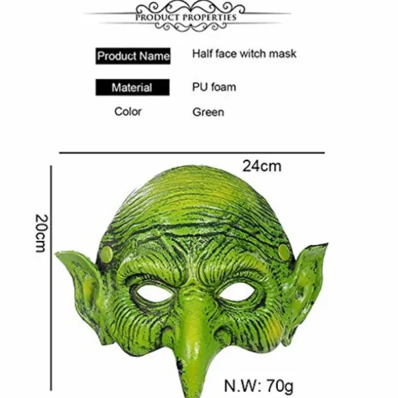 Heks Maske Grøn Goblin Maske Halloween Karneval Fest Kostume