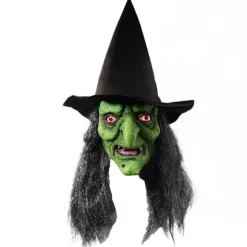 Hekseansigtsmaske med hår og hat, latex, gammel hekseansigtsmaske, Halloween-fest, skræmmende heksekostume, udklædningsrekvisitter