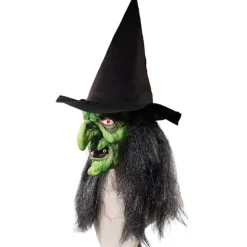 Hekseansigtsmaske med hår og hat, latex, gammel hekseansigtsmaske, Halloween-fest, skræmmende heksekostume, udklædningsrekvisitter