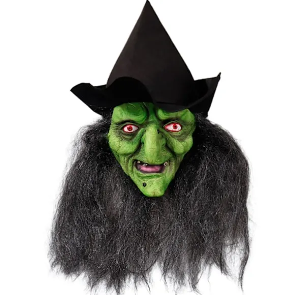 Hekseansigtsmaske med hår og hat, latex, gammel hekseansigtsmaske, Halloween-fest, skræmmende heksekostume, udklædningsrekvisitter