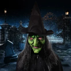 Hekseansigtsmaske med hår og hat, latex, gammel hekseansigtsmaske, Halloween-fest, skræmmende heksekostume, udklædningsrekvisitter
