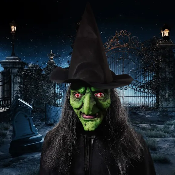 Hekseansigtsmaske med hår og hat, latex, gammel hekseansigtsmaske, Halloween-fest, skræmmende heksekostume, udklædningsrekvisitter