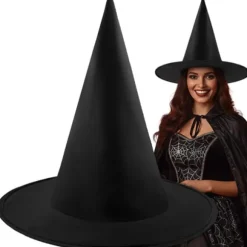 Heksehat, sort polyester, universel størrelse, Halloween