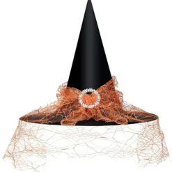Heksehat til kvinder, blondenet, elegant kostume, troldmand kostume tilbehør til cosplayfester Orange Lace-yux Orange Lace