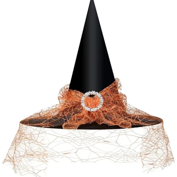 Heksehat til kvinder, blondenet, elegant kostume, troldmand kostume tilbehør til cosplayfester Orange Lace-yux Orange Lace