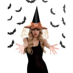 Heksehat til kvinder, blondenet, elegant kostume, troldmand kostume tilbehør til cosplayfester Orange Lace-yux Orange Lace