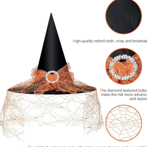 Heksehat til Kvinder, Mesh Blonder Fancy Dress Troldmand Kostume Tilbehør til Cosplay Fester Orange Lace