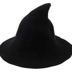 Heksehatte til kvinder i uld, til Halloween-fest, maskerade, cosplay-kostumetilbehør og til daglig brug, sort