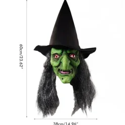 Heksemaske med hår og hat Latex Gammel heksemaske Halloweenfest Gyser heks kostume Klæd dig ud rekvisitter