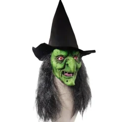 Heksemaske med hår og hat Latex Gammel heksemaske Halloweenfest Gyser heks kostume Klæd dig ud rekvisitter