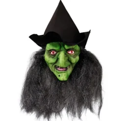 Heksemaske med hår og hat Latex Gammel heksemaske Halloweenfest Gyser heks kostume Klæd dig ud rekvisitter