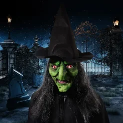 Heksemaske med hår og hat Latex Gammel heksemaske Halloweenfest Gyser heks kostume Klæd dig ud rekvisitter
