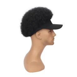 Herre europæisk og amerikansk baseballkasket paryk - Sort afro stil, kompatibel med forskellige hovedformer