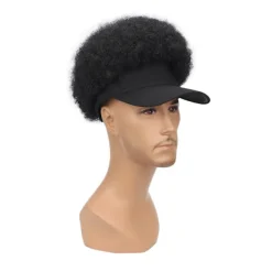 Herre europæisk og amerikansk baseballkasket paryk - Sort afro stil, kompatibel med forskellige hovedformer