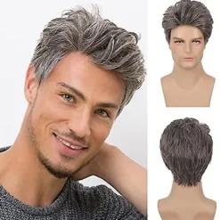 Herre Kort Paryk Blandet Brun Cosplay Hår Paryk Naturlig Syntetisk Erstatningsparyk