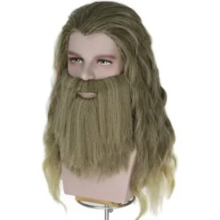 Herre Paryk og Skæg Lang Krøllet Gyldenbrun Paryk Herre Parykker Halloween Kostume Fest Parykker