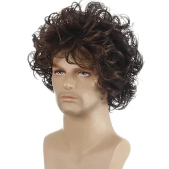 Herre Parykker Mørkebrun Kort Krøllet Lagdelt Cosplay Halloween Karakter Kostume Paryk 1stk