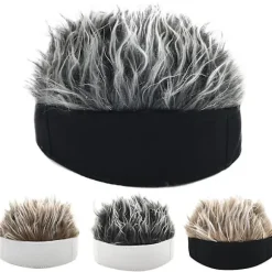 Herre Retro Kort Paryk Hovedbånd Hip Hop Hooligan Hue Beanie Cosplay Kunsthår Hat Black Grey