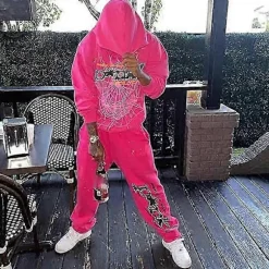High Street Spider Hoodie Spider Print Halloween Y2k Vinter Hoodie Og Bukser Unisex Pullover Ny Halloween Fritids Hoodie Black XS