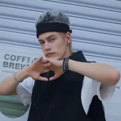Hip Hop hue til mænd med imiteret hår, sort strik Black+Coffee