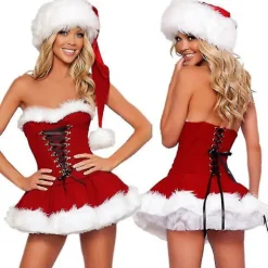 Høj kvalitet Dame Julekostume Dragt Julefest Sexy Rød Fløjl Kjole Cosplay Julemand Kostume Dragt Unisex [HK] S