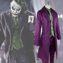 Højkvalitets Heath Ledger Cosplay Kostume Halloween Mænd Film The Dark Knight Joker Kostume Lilla Jakke Komplet Sæt fuldt sæt full set S man