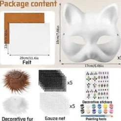 Højkvalitets kattemaske med pels og netøje, DIY blanke papirmasker, hvide malepapirmasker, kattemaske til DIY Halloween Mardi Gras-fest Marron-24pcs | Fyndiq