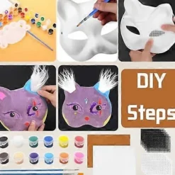 Højkvalitets kattemaske med pels og netøje, DIY blanke papirmasker, hvide malepapirmasker, kattemaske til DIY Halloween Mardi Gras-fest Marron-24pcs | Fyndiq