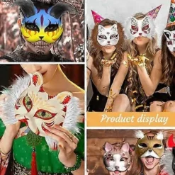 Højkvalitets kattemaske med pels og netøje, DIY blanke papirmasker, hvide malepapirmasker, kattemaske til DIY Halloween Mardi Gras-fest Marron-24pcs | Fyndiq