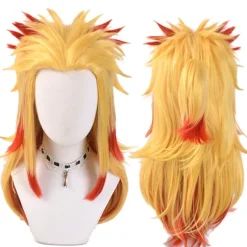 Højtemperaturfiber parykker til mænd og kvinder til mandlig fest Halloween Kimetsu no Yaiba kort cosplay-paryk syntetisk (Rengoku Kyo-FF-