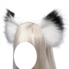Håndlavede dyreører pandebånd fluffy ulv ræv kat ører hovedbeklædning til cosplay fest Lolita kostume tilbehør (hvid sort)