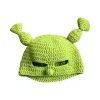 Håndstrikkede uldhuen Masked Shrek Model B, strikkede huen grønne huen, håndstrikkede uld vinterhuen Cosplay tegneseriehatte til kvinder og