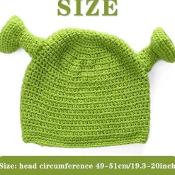 Håndstrikkede uldhuen Masked Shrek Model B, strikkede huen grønne huen, håndstrikkede uld vinterhuen Cosplay tegneseriehatte til kvinder og