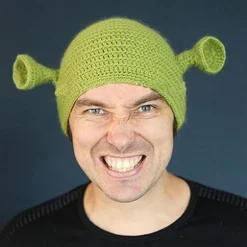 Håndstrikkede uldhuen Masked Shrek Model B, strikkede huen grønne huen, håndstrikkede uld vinterhuen Cosplay tegneseriehatte til kvinder og