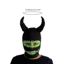 Håndvævet Balaclava-hue til teenagere Strikket Pullover Beanie Cosplay Kostume Hornhue Udendørsaktivitet Vandring Skihue blue green