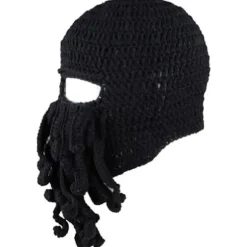 Håndvævet blæksprutteuldshat til Halloween-fest (sort)