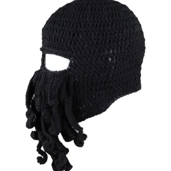 Håndvævet blæksprutteuldshat til Halloween-fest (sort)