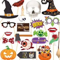 Hocus Pocus Halloween Fotorekvisitter, lyse og farverige selfie-tilbehør i pap til Halloween- og påskefesttemaer, nem opsætning med bambus