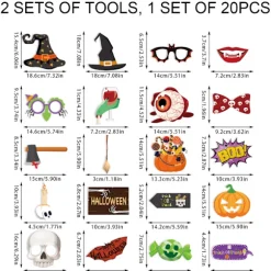 Hocus Pocus Halloween Fotorekvisitter, lyse og farverige selfie-tilbehør i pap til Halloween- og påskefesttemaer, nem opsætning med bambus
